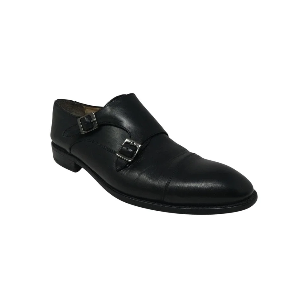 Beckett Simonon Hoyt Double Monk Strap Shoes Mens 10 Black Leather Cap Toe